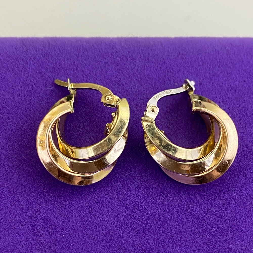 💛 Vintage 14k Gold Hoop Earrings | Triple Layered | Classic Fine Jewelry